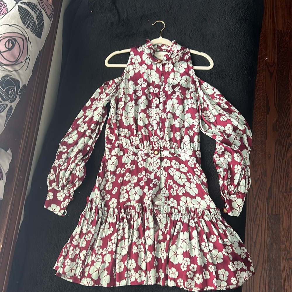 Alexis silk dress off shoulder long sleeve